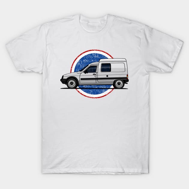 The iconic white van with french circle background T-Shirt by jaagdesign